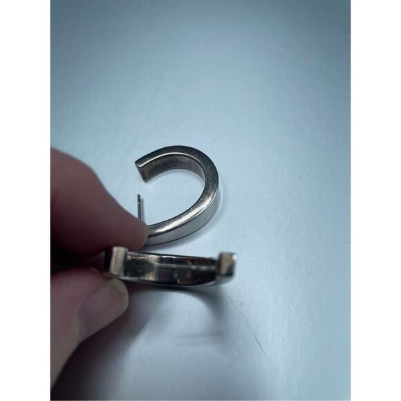 Vintage 925 Silver Chunky Broken Hoop Earrings Stamped - Picture 6 of 8